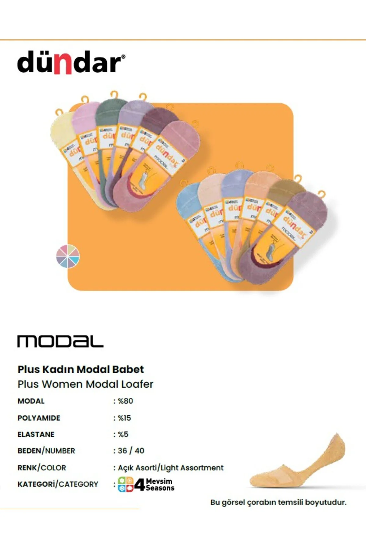 Plus Kadın Modal Babet Çorap Asorti 4'lü - Görsel 4